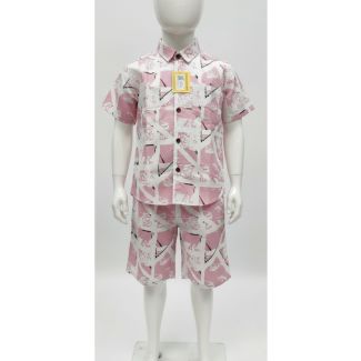 Pink and white printed cotton shirt and shorts set for kids - Gangavathi Exports