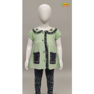 Sage green floral detail top and navy leggings set India