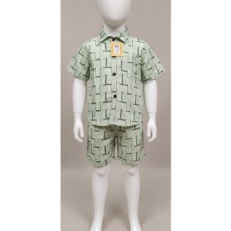 Sage green geometric print kids' shirt and shorts set