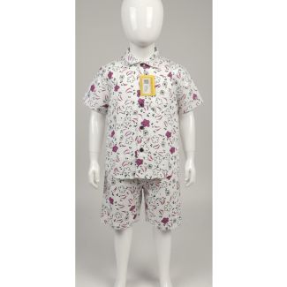 White floral print cotton shirt and shorts set - short sleeve - casual wear - Gangavathi Exports