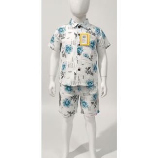 White floral print cotton shirt and shorts set for kids - Summer fashion - Gangavathi Exports