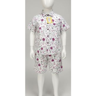 White floral cotton shirt and shorts set for kids - perfect for summer - Gangavathi Exports