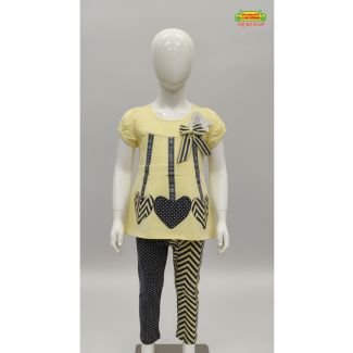 Yellow girls tunic with heart print and patterned pants set