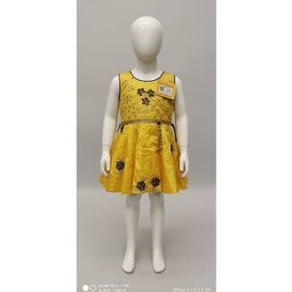 Butter Yellow party dress for girls, sleeveless with floral details - Gangavathi Exports