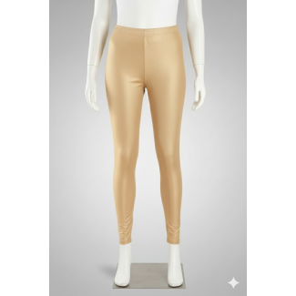 Full view of nude shimmer ankle-length leggings on a white mannequin