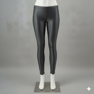 Full view of shimmer slate grey textured ankle length leggings on a mannequin