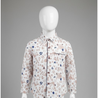 Cream Abstract Print Full Sleeve Collared Cotton Shirt