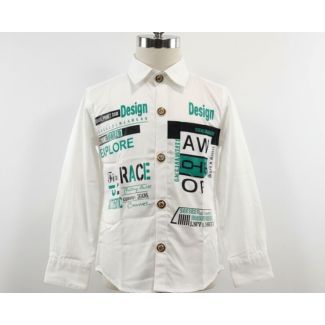 White cotton shirt with green and black letter prints