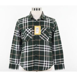 Green plaid button-down shirt with long sleeves and classic fit, displayed on a mannequin