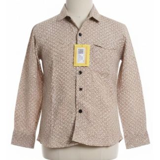Taupe button-down shirt with circular print, full sleeves, collared neck