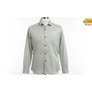 Light grey men's shirt with geometric pattern, button-down collar and long sleeves