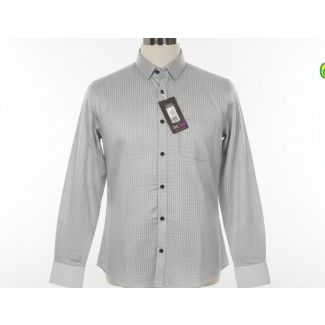 Light grey textured men's dress shirt with full sleeves and button-down front.