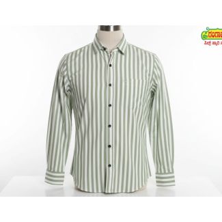 Light green and white vertically striped cotton shirt with full sleeves