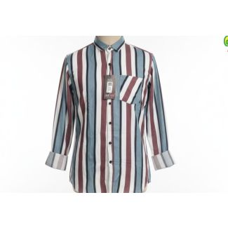 Men's long sleeve shirt with multi-colored vertical stripes and black buttons