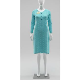 Aqua Blue dotted cotton kurti full sleeve knee-length India