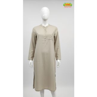 Beige solid cotton kurti with full sleeves and mandarin collar