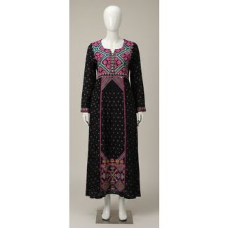 Black embroidered cotton maxi kurti with full sleeves
