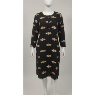 Black geometric print cotton kurti 3/4 sleeve knee-length dress - Gangavathi Exports