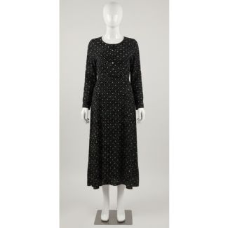 Black polka dot cotton maxi dress with full sleeves A-line fit India