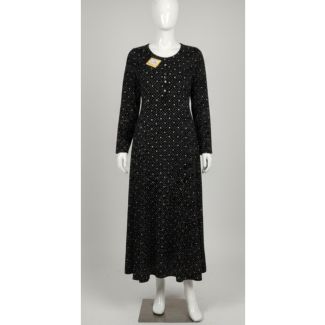 Black polka dot maxi dress, full sleeve A-line India