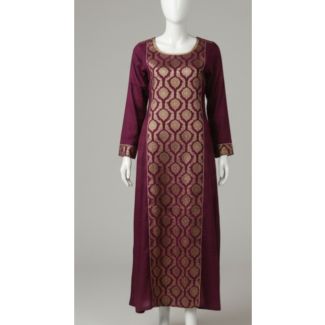 Burgundy brocade panel maxi kurti full sleeve for women India