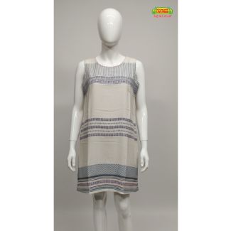 Cream sleeveless cotton dress with blue and maroon stripes - Gangavathi Exports