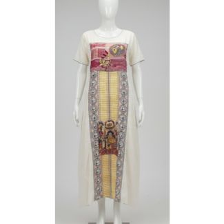 Creamy white printed cotton kurti short sleeve A-line India