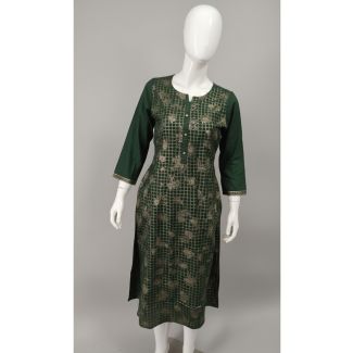 Dark green floral print A-line kurti India
