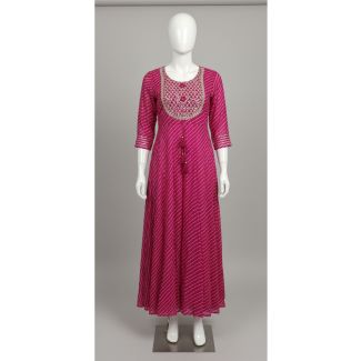 Fuchsia leheriya print Anarkali kurti 3/4 sleeve India