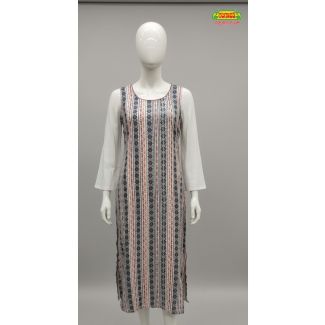 Geometric Print Sleeveless Kurti with 3/4 Sleeves - Gangavathi Exports