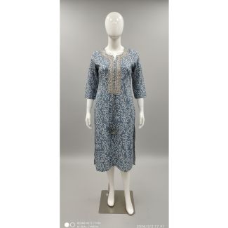 Gray batik print cotton kurti 3/4 sleeve India