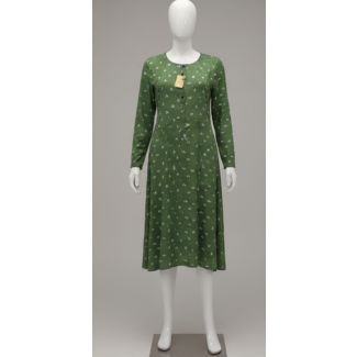 Green small print A-line midi dress with full sleeves on mannequin India