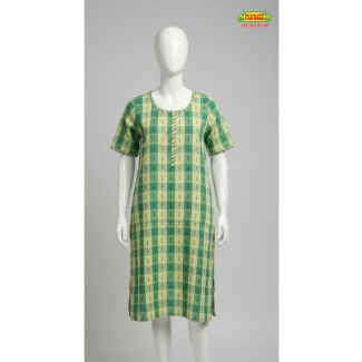 Green and yellow checkered cotton kurti short sleeve straight fit - Gangavathi Exports