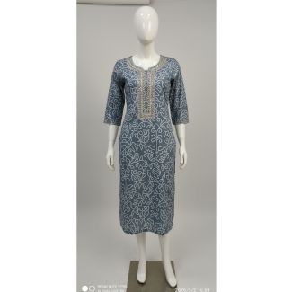 Grey floral cotton kurti 3/4 sleeve knee length India