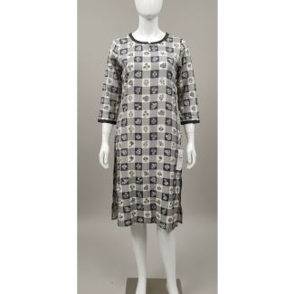 Grey and white checkered floral cotton kurti 3/4 sleeve India