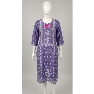 Lavender floral printed cotton kurti 3/4 sleeve India