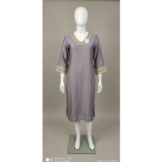 Lilac purple silk blend kurti with 3/4 sleeves and V-neck India