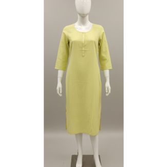 Lime green textured cotton kurti 3/4 sleeve knee-length - Gangavathi Exports