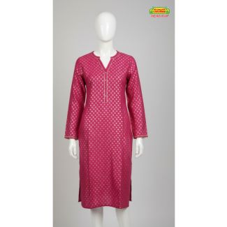Magenta geometric cotton kurti 3/4 sleeve straight cut - Gangavathi Exports