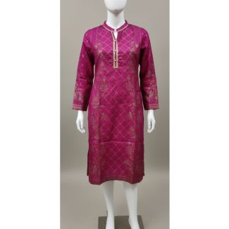 Magenta printed cotton kurti full sleeve knee length India