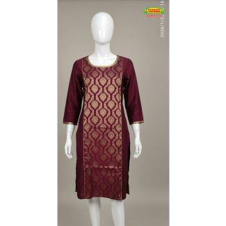 Maroon brocade kurti 3/4 sleeve A-line fit - Gangavathi Exports