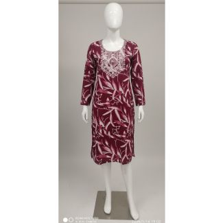 Maroon floral print rayon kurti with full sleeves and straight cut - Gangavathi Exports