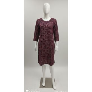 Maroon geometric print cotton kurti 3/4 sleeve A-line - Gangavathi Exports