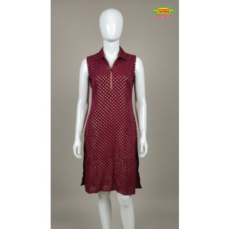 Maroon geometric print sleeveless kurti with zipper neckline India