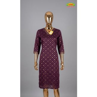 Women's maroon full sleeve kurti with gold geometric print in India