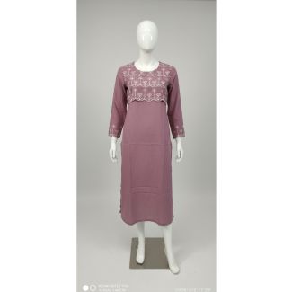 Mauve embroidered cotton kurti with white yoke design and 3/4 sleeves India