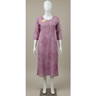 Mauve geometric print cotton kurti 3/4 sleeve India