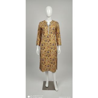 Mustard floral cotton kurti 3/4 sleeve A-line India
