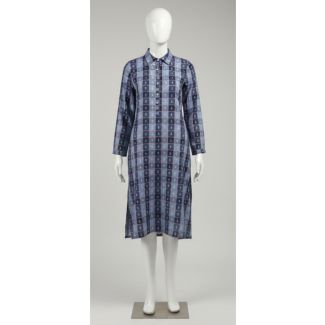 Navy blue checkered cotton kurti full sleeve knee-length India