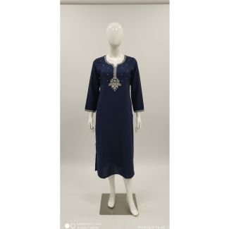 Navy blue embroidered cotton kurti 3/4 sleeve India